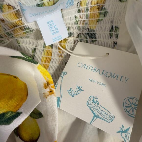 Cynthia Rowley Linen-Blend Lemon Print Dress, White/Yellow, 6 - Picture 5 of 8